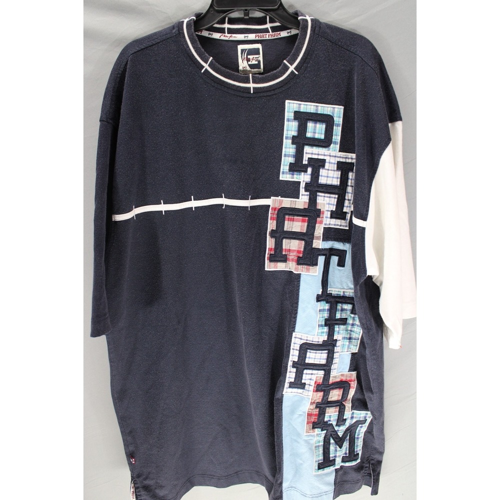 Vintage Phat Farm T-Shirt Large Print Cotton Polyester Size XL Navy
